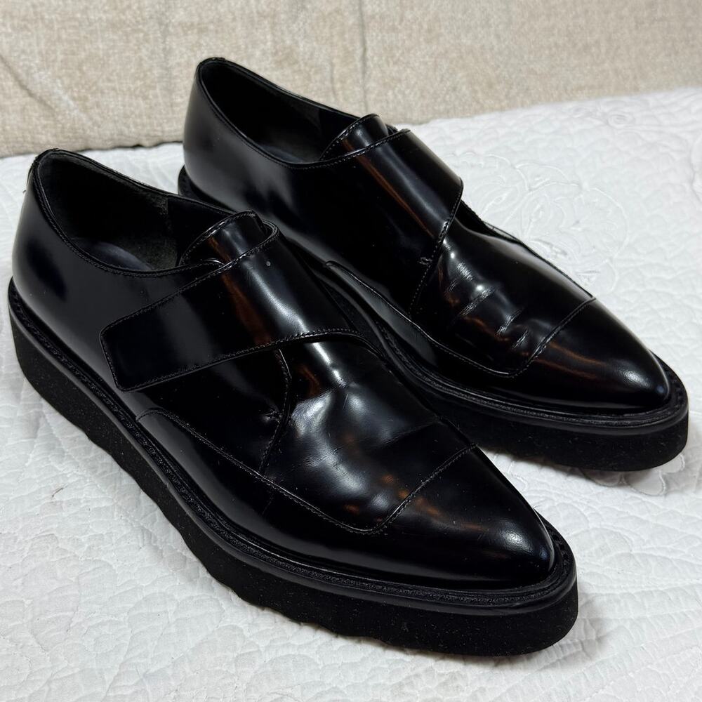 Vince Women 7.5 Arden Black Patent Chunky Lug Sole Goth Platform Shoe Leather